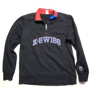Vintage K-Swiss Spell Out Embroider Black 1/4-Zip Pullover Sweatshirt Men Medium